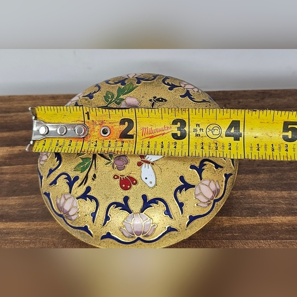 Vintage Cloisonné And Enamel Flower And Butterflies Trinket Jewelry Box Round - Picture 11 of 13